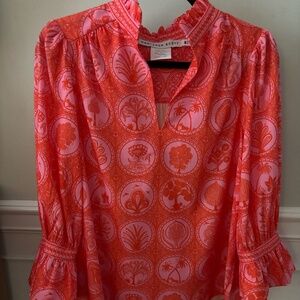 Gretchen Scott Ruffleneck Tunic - Circle of Love  Pink/Red